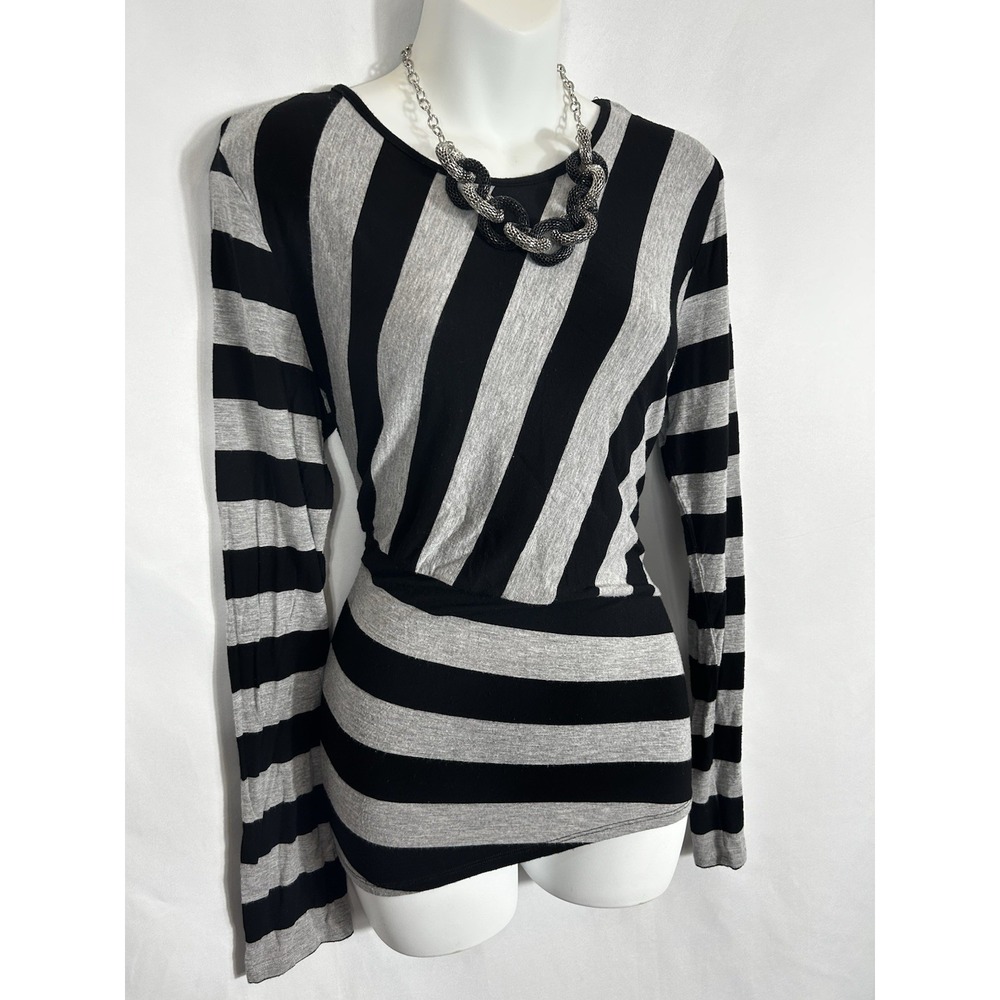 Vintage Y2K Striped Long Sleeve Top Size L Indie Art Scene Goth Alt Y2K Grunge